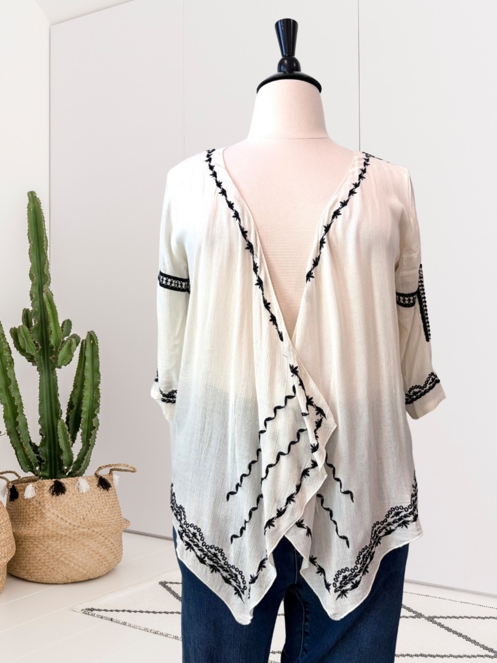 Natural Life Embroidered Open Front Cardigan Lightweight Top